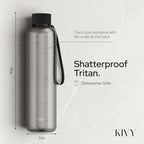 KIVY Slim Water Bottle 32oz [Lightweight & Shatterproof] Fits Backpack & Cupholder for Travel, Sports, School, Gym - Clear water bottle with measurements - Transparent Tritan Black - Dishwasher Safe