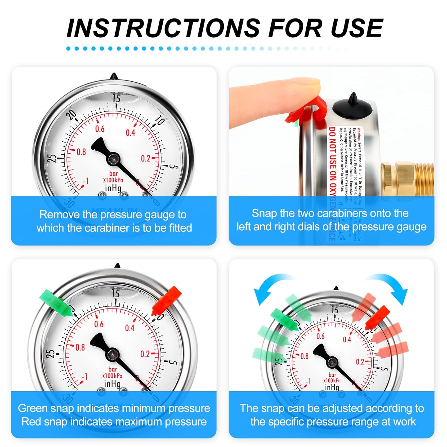 MEANLIN MEASURE -30inHG~0Psi Vacuum Pressure Gauge 1/4" NPT 2.5" FACE DIAL, Stainless Steel Liquid Filled Pressure Gauge WOG Water Oil Air Center Back Mount (with 2PCS Snaps)
