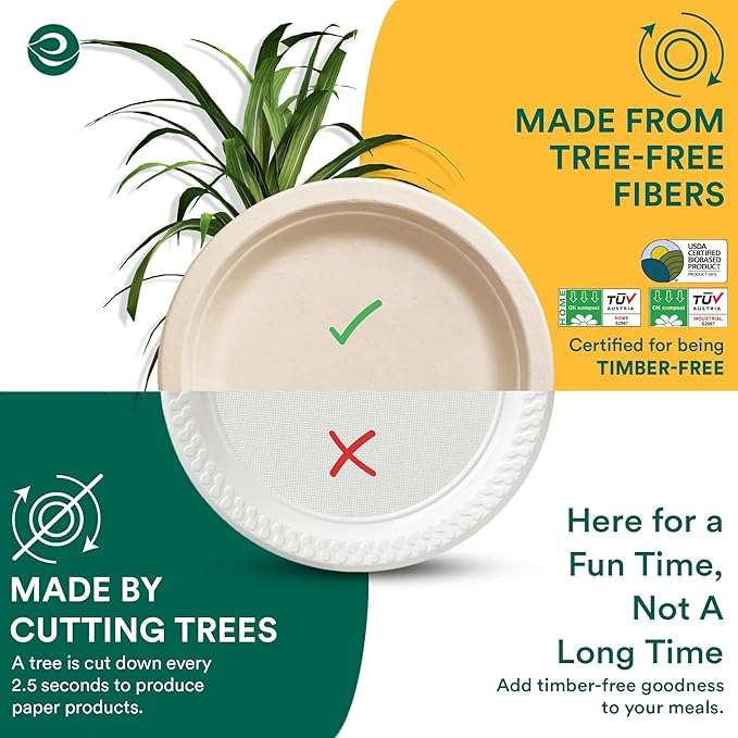 ECO SOUL Compostable Paper Plates 6 Inch (1000 Count) Plates for Christmas Dessert, Heavy Duty, Eco-Friendly Sugarcane Bagasse Small Plates For Appetizer- Natural Brown