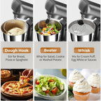 Stand Mixer with 3QT+3.5QT Dual Bowls, 10-Speed Electric 300W Food Mixer - Includes Egg Whisk, Dough Hook & Flat Beater for Home Baking & Daily Cooking (GraySilver)