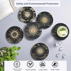 Drink Coasters Set of 6 with Holder, Gold Sun Moon Clouds Stars Absorbent Ceramic Coasters with Cork Base,Fit All Cups,Great Gift for Housewarming,Room Decor,Bar,Holiday Party