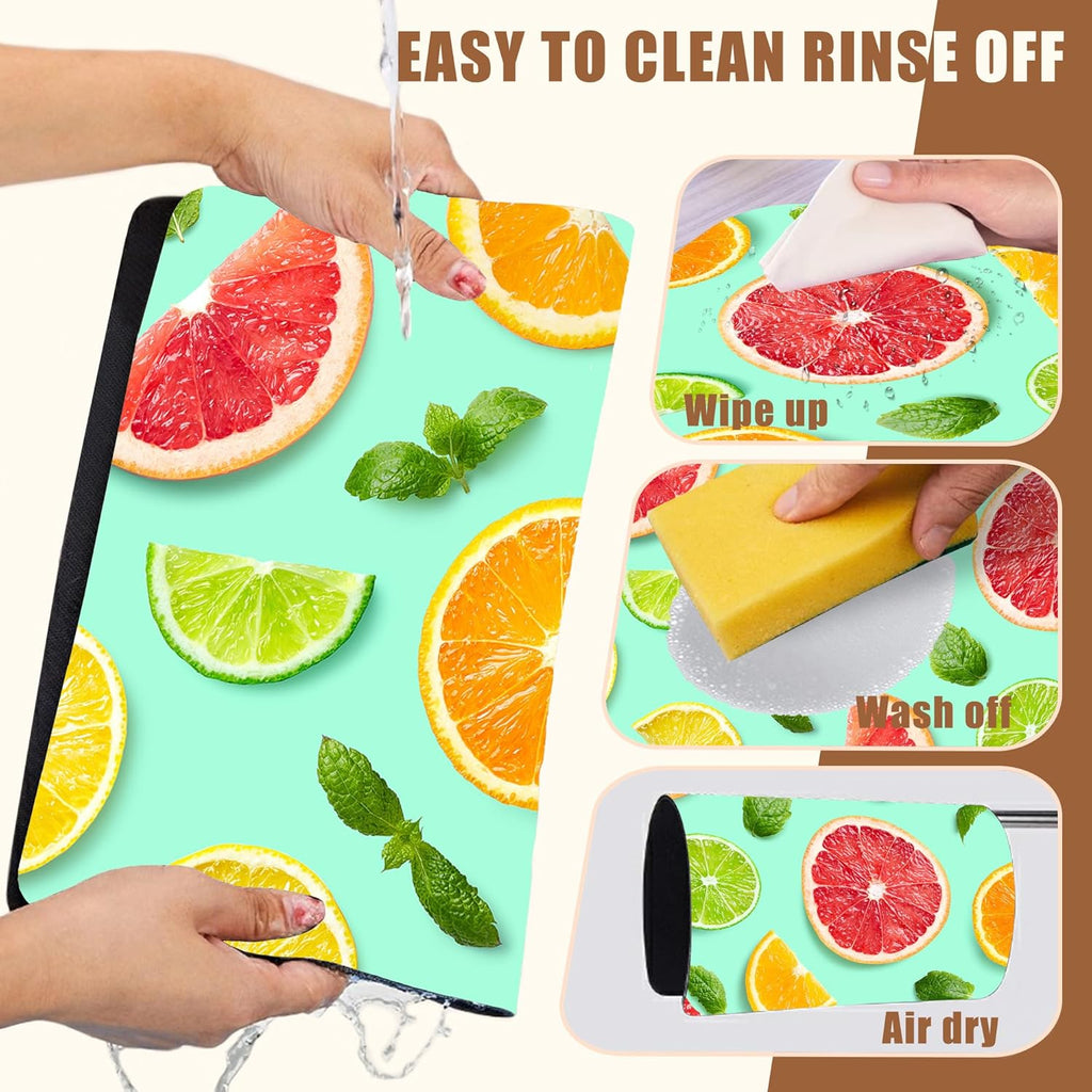 Citrus Fruits and Mint Leaves Dish Drying Mat for Kitchen Counter, Coffee Bar, Hide Stain Absorbent Rubber Backed Coffee Maker Mat, Espresso Machine Accessories, 15.7 x 23.6 Inch