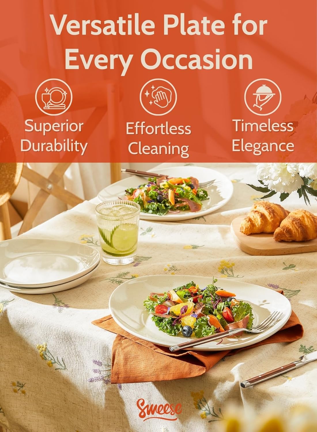 Sweese Porcelain Dinner Plates 11 Inch Set of 6 - Scratch Resistant, Microwave Oven Safe Plates in Grey