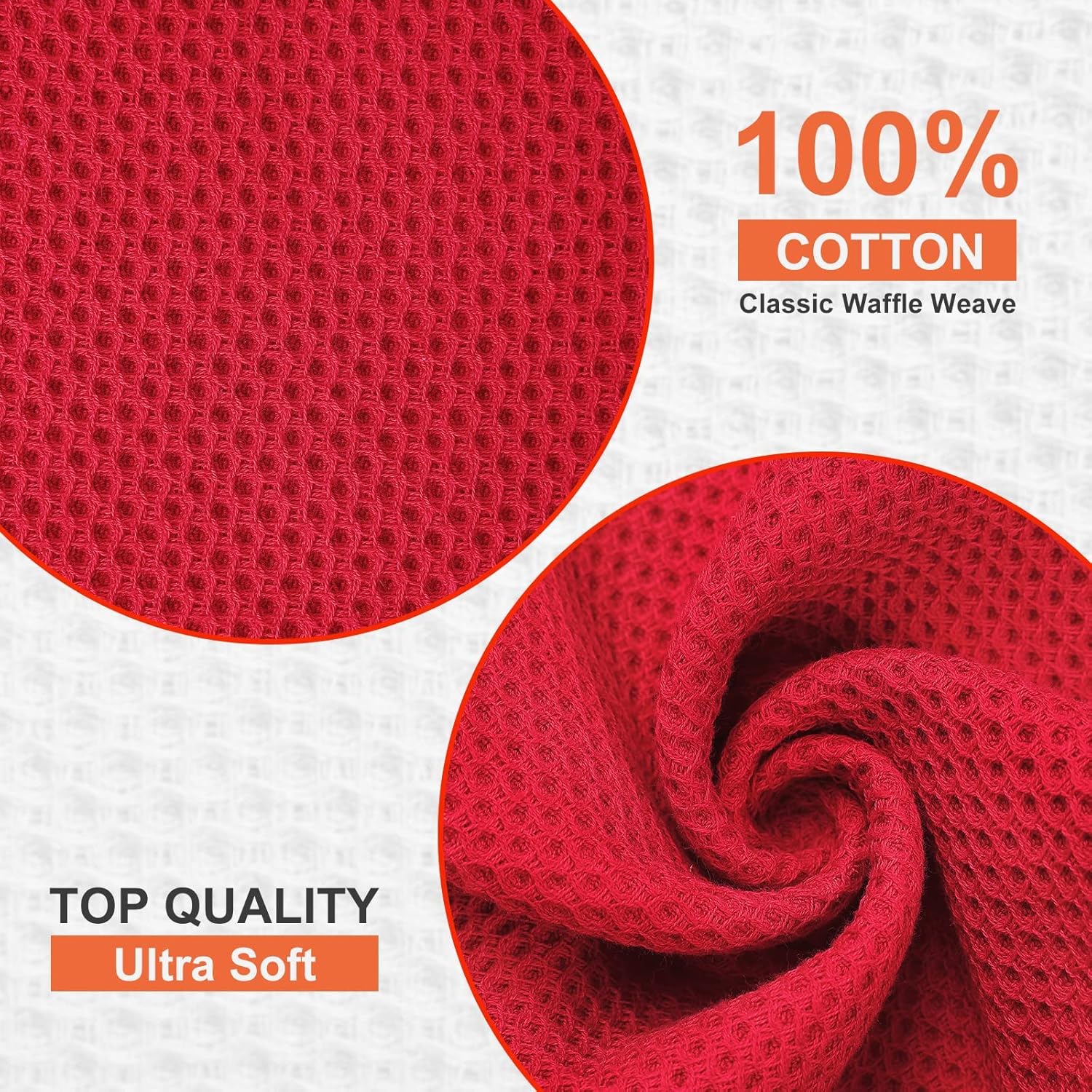 Kitinjoy 100% Cotton Kitchen Dish Cloths, 12 Pack Waffle Weave Ultra Soft Absorbent Dish Towels for Drying Dishes Quick Drying Kitchen Towels Dish Rags, 12 X 12Inch, Red