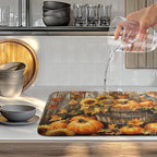 Fall Pumpkin Dish Drying Mat Autumn Maple Leaves Thanksgiving Large Kitchen Mats Dish Drying Pad Absorbent Dish Dryer Mat for Kitchen Countertops Microfiber Drainer Pad Dish Drying Mats (18x24 in)