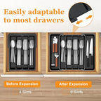 Homecor Silverware Organizer - Large Expandable Kitchen Drawer Organizer Utensil Holder, BPA Free Flatware and Cutlery Tray for Spoons Forks Knives, Plastic Kitchen Organizer and Storage