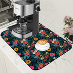 Dish Drying Mat Colorful Flowers and Leaves Coffee Bar Mat for Countertop Absorbent Hide Stain Rubber Backed Dish Drainer Rack Pad Espresso Machine Table Accessories Dining Room Decor 11.8 x 19.7 Inch