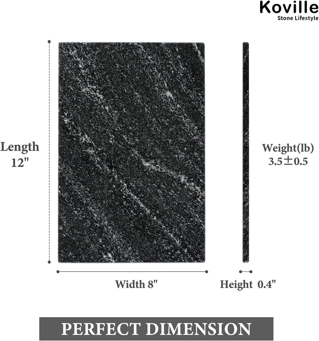 Koville Natural Black Marble Cutting Board for Kitchen Counter, 12" x 8" Real Stone Slab Marble Cheese Board for Home Decor, Granite Pastry Boards Granite Cutting Boards Bathroom Tray Candle Plate