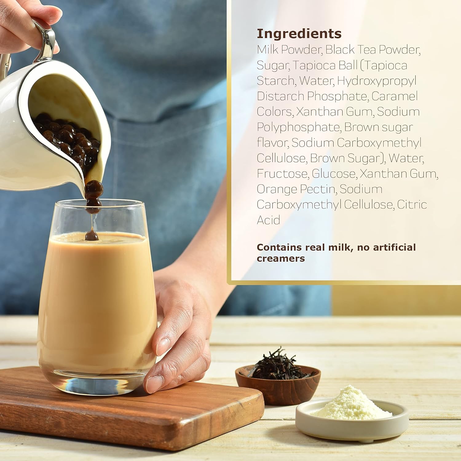 OKTEA Bubble Pearl Milk Tea Kit - Assam & Ceylon Tea Blend, New Zealand Milk, Preservative-Free Tapioca, Serve Hot or Iced - Single Box of 5 Servings