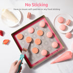 446ºF Heat Resistant Macaron Mat: U-Taste 11x11in Non Stick Silicone Baking Mat, Reusable Cookies Pastry Sheet Liner with Edge Enhancement & Circle Measurement for Square Cake Pan (2 PCS, Pink)