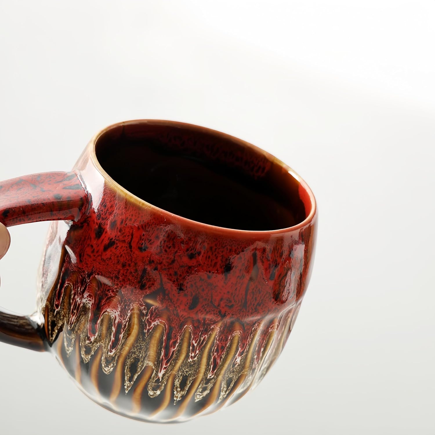 20oz Raku Glaze Coffee Mug - Unique Handcrafted Look Ceramic Cup, Large Tea Mug, Microwave & Dishwasher Safe (red)