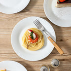 fMBB 4-Piece Salad Plates Set, 8 inch Ceramic Lightweight Round Plate Dessert Dish, Smooth Glaze - White Modern Dinnerware Set for Kitchen Serving