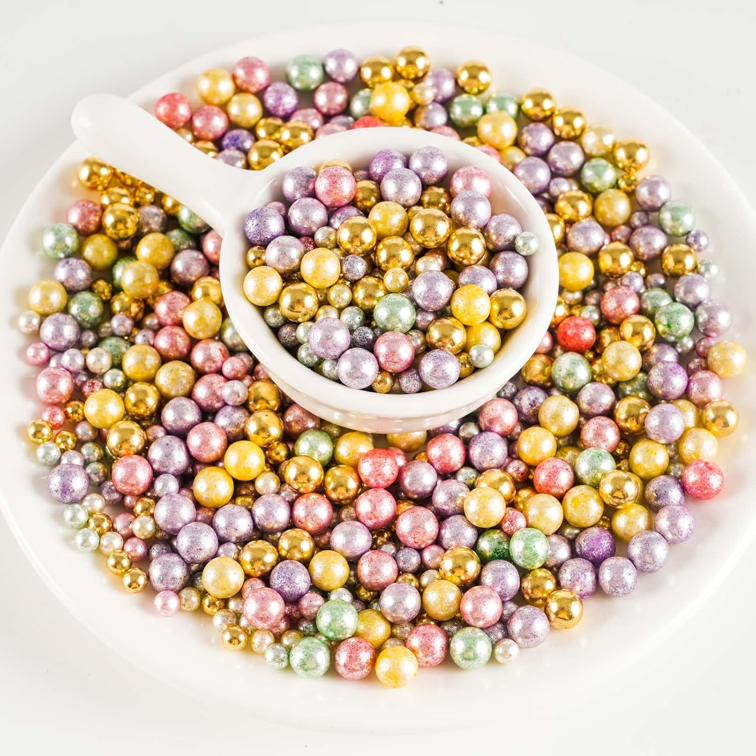 Kasvan Pastel Pearl Sugar sprinkles - Edible Candy Pearls 130g/4.58 Oz, Mix Size Cake Candy, Decorate Cakes, Cookies, Ice Cream (Pastel)