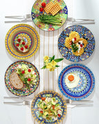 getstar Dinner Plates Set of 6, 10.5 Inch Ceramic Plates, Microwave, Oven and Dishwasher Safe, Colorful Bohemian Style Dishes for Kitchen