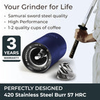 Manual Coffee Grinder by Alpaca Ventures - Stainless Steel Conical Burr Coffee Grinder Manual with Adjustable Setting Double Bearing Hand Espresso Grinder Perfect for Home, Office and Camping