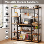 IRONCK Large Bakers Rack with Power Outlet, 62 Inch Wide Microwave Stand, Coffee Bar with Storage, Kitchen Racks and Shelves