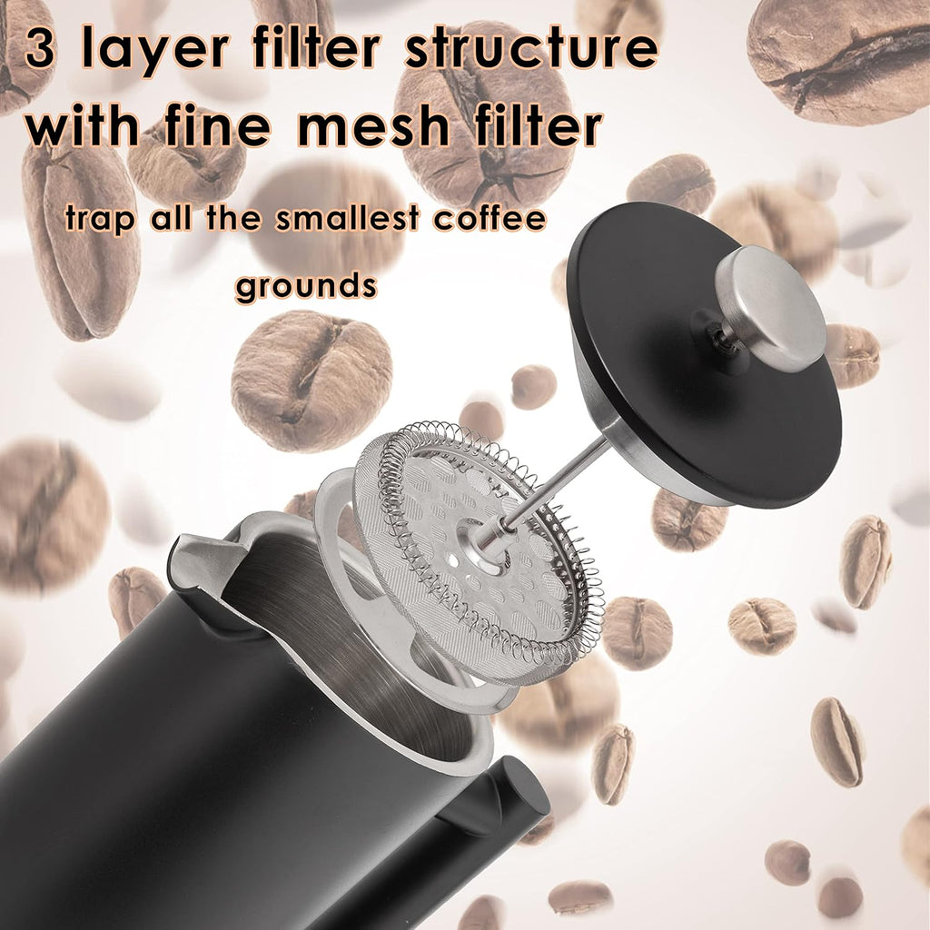 Mixpresso Black Stainless Steel French Press Coffee Maker 26 Oz 770 ml, Double Wall Insulated French Press Stainless Steel, Easy Clean Tea Brewer, Easy Press Durable Metal Coffee Press
