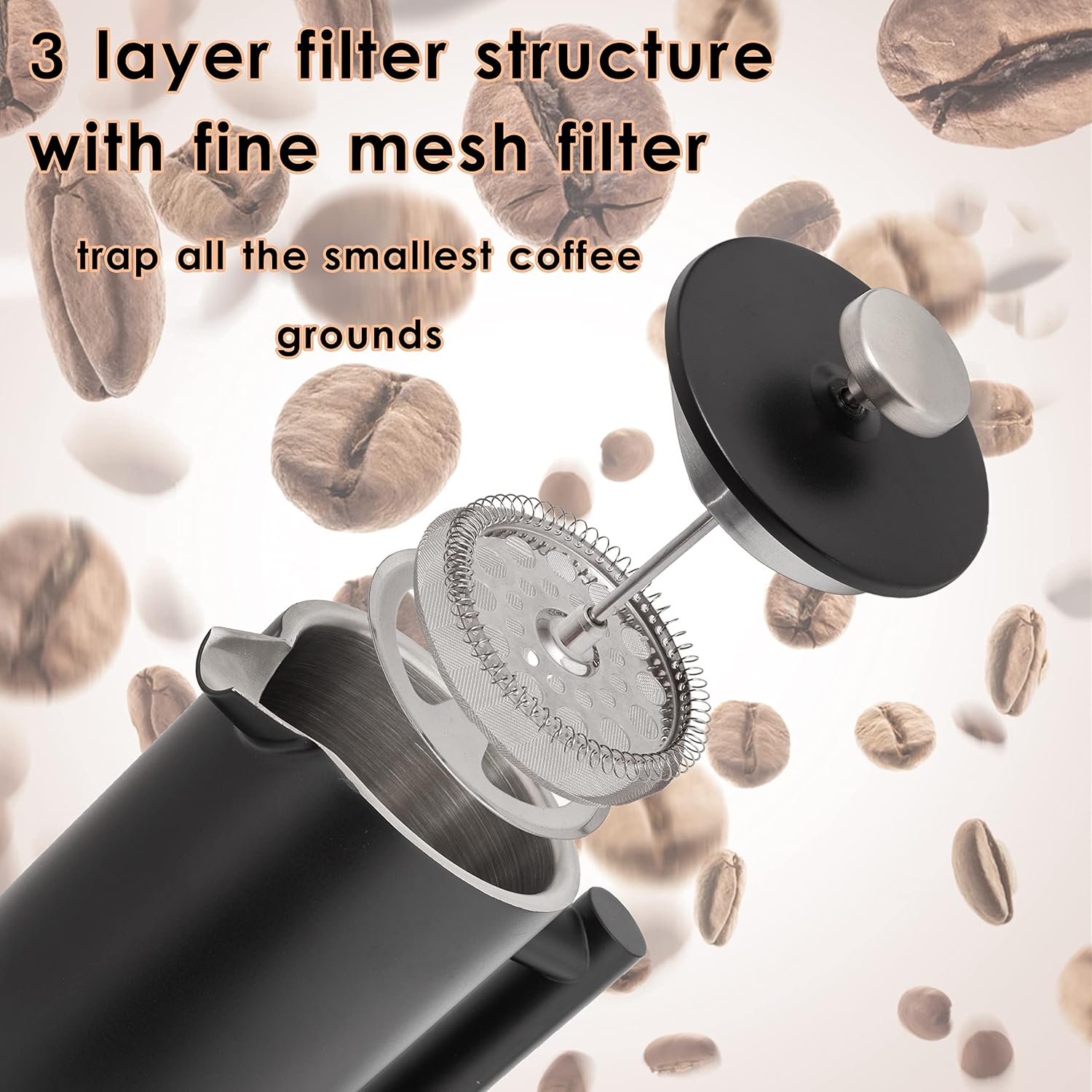 Mixpresso Black Stainless Steel French Press Coffee Maker 26 Oz 770 ml, Double Wall Insulated French Press Stainless Steel, Easy Clean Tea Brewer, Easy Press Durable Metal Coffee Press