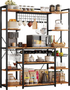 IRONCK Large Bakers Rack with Power Outlet, 62 Inch Wide Microwave Stand, Coffee Bar with Storage, Kitchen Racks and Shelves