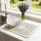 Dish Drying Mat Super Absorbent – 16" x 18" Coffee Mat for Countertops – Non-Slip Drying Mat for Kitchen Counter – Easy to Clean Water Absorbent Mat – Quick Dry Dish Mats (Botanic Garden)
