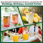 Rose Gold Paper Cocktail Straws, 5.75 inch, 500 counts, Disposable Short Small Drinking Straws for 8oz 10oz Cups