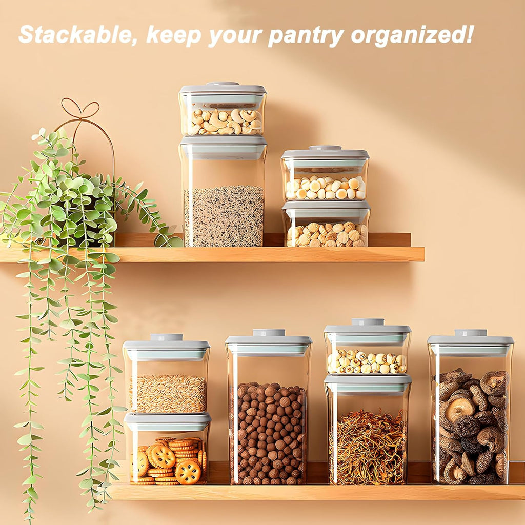 Airtight Food Storage Containers with Lids Airtight Pop Up Containers with Labels Pasta Organizer for Kitchen Pantry Cereal Snack Flour Sugar Coffee, 2700ml / 2.85qt