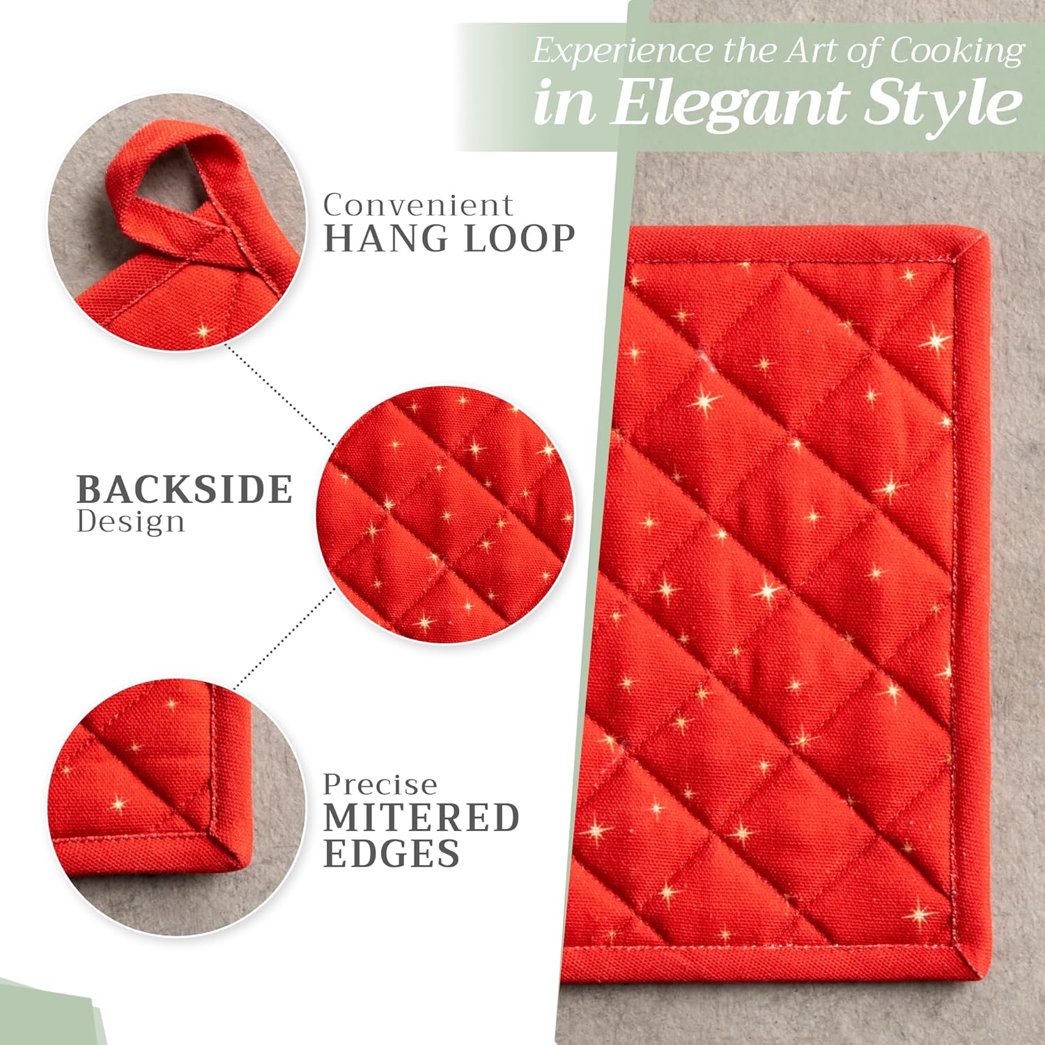 Maison d' Hermine Pot Holders Set 100% Cotton Heat Resistant Potholders 8" x 8" Hot Pads with Loop BBQ, Cooking, Baking, Grilling, Kitchen, Handling Hot Pans (Pack of 2, Noel)