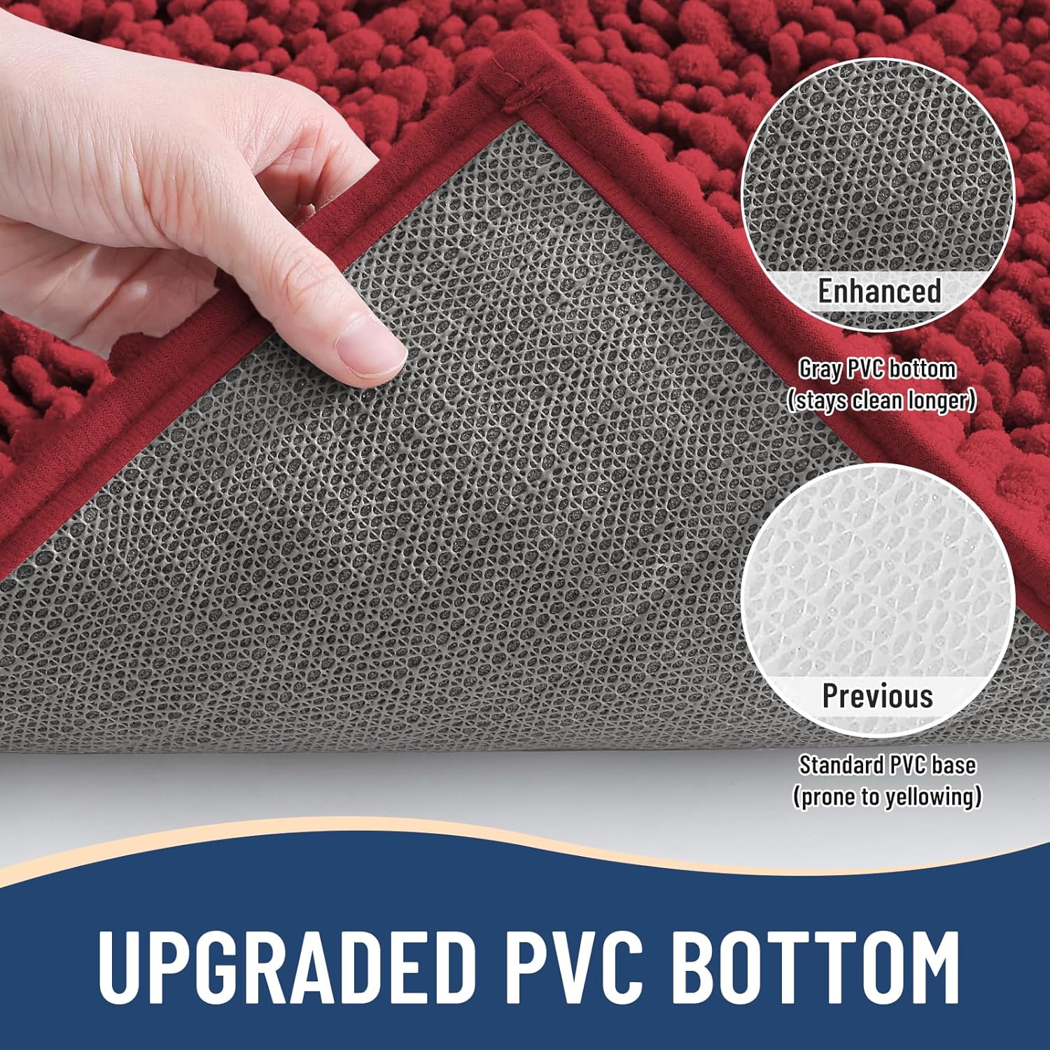 Arotive Luxury Chenille Bathroom Rug Mat, Extra Soft Thick Absorbent Shaggy Bath Rugs, Non-Slip Machine Wash Dry, Plush Bath Mats for Bathroom, Shower and Tub, 30x17, Red