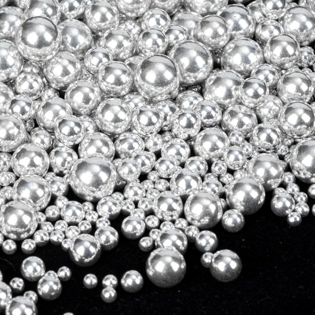 Twisweet Silver Pearl Sprinkles for Cake Decorating, Edible Sugar Pearls for Baking, Mix Size, Cake Topper Cupcake Cookie Ice Cream Dessert Decorations, Valentines Birthday Christmas Supplies (130g/4.58oz)