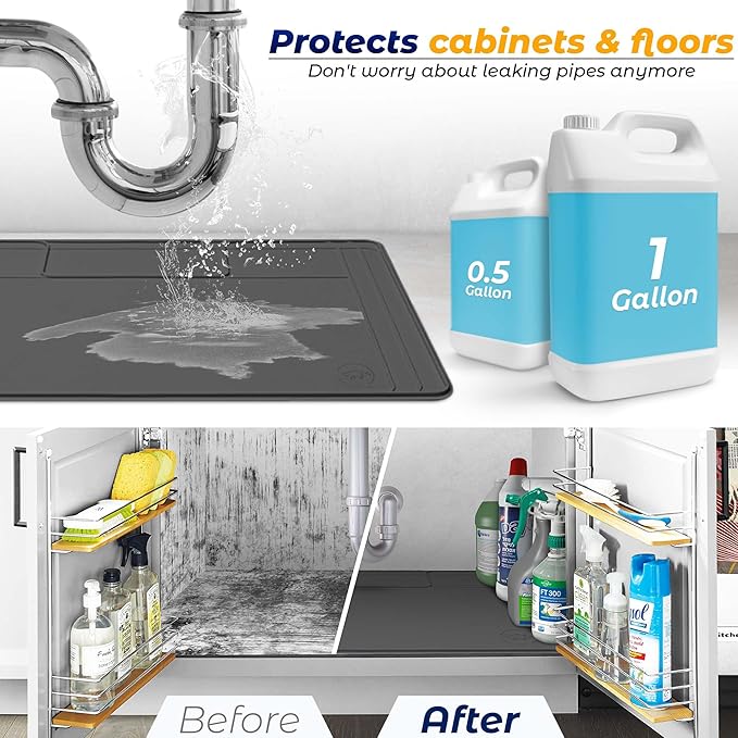 The Original Under Sink Mat - Silicone Waterproof mat, Trimmable, Easy to Clean, Kitchen cabinet liner, Under sink protector mats, Disinfection Surface - 34" x 22" or smaller