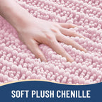 Arotive Luxury Chenille Bathroom Rug Mat, Extra Soft Thick Absorbent Shaggy Bath Rugs, Non-Slip Machine Wash Dry, Plush Bath Mats for Bathroom, Shower and Tub, 47x24, Pink