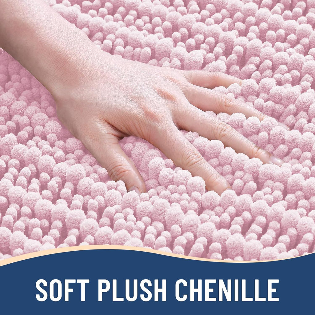 Arotive Luxury Chenille Bathroom Rug Mat, Extra Soft Thick Absorbent Shaggy Bath Rugs, Non-Slip Machine Wash Dry, Plush Bath Mats for Bathroom, Shower and Tub, 44x24, Pink