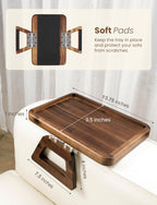 Tinamo Acacia Sofa Arm Tray, Rectangle Couch Armrest Table - Couch Accessories, Armchair Caddy, Clip on Tray for Home Sofa Living Room, Sofa Arm Table (Walnut, 13.75" D x 9.5" W x 1" H)