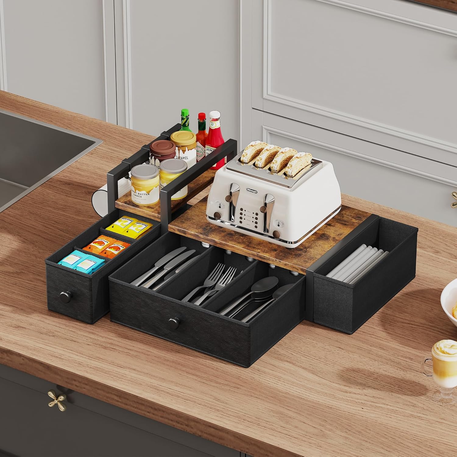 Homeiju Coffee Pod Drawers - K Cup Organizer, Nespresso Pods Holder with Mug Rack, Coffee Holder for Countertop, 52 Capacity Pods, Suitable for Kitchens, Offices and Coffee Bars（Patent Pending）