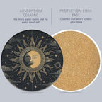 Drink Coasters Set of 6 with Holder, Gold Sun Moon Clouds Stars Absorbent Ceramic Coasters with Cork Base,Fit All Cups,Great Gift for Housewarming,Room Decor,Bar,Holiday Party