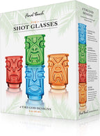 Final Touch Tiki Shot Glasses Set of 4 - Kanaloa, Lono, Kū, Kāne Designs, 2 oz (60 ml), Multicoloured, Stackable Totem Pole Storage, Durable Glassware for Tropical Shots (TK5402)