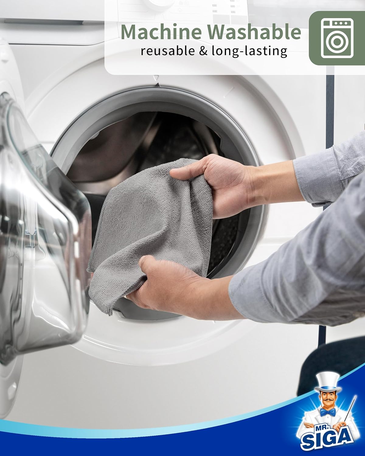 MR.SIGA Microfiber Cleaning Cloth, All-Purpose Microfiber Towels, Streak Free Cleaning Rags, Pack of 15, Gray, Size 30 x 30 cm(11.8 x 11.8 inch)