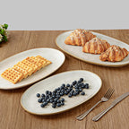 famiware Serving Platter, Oval 15.59/14.3/12.9 inch Serving Dishes for Entertaining, Serving Bowls, Microwave Safe, Stonware Serving Trays for Party, Turkey, Cheese, Ocean Series, Cappuccino White