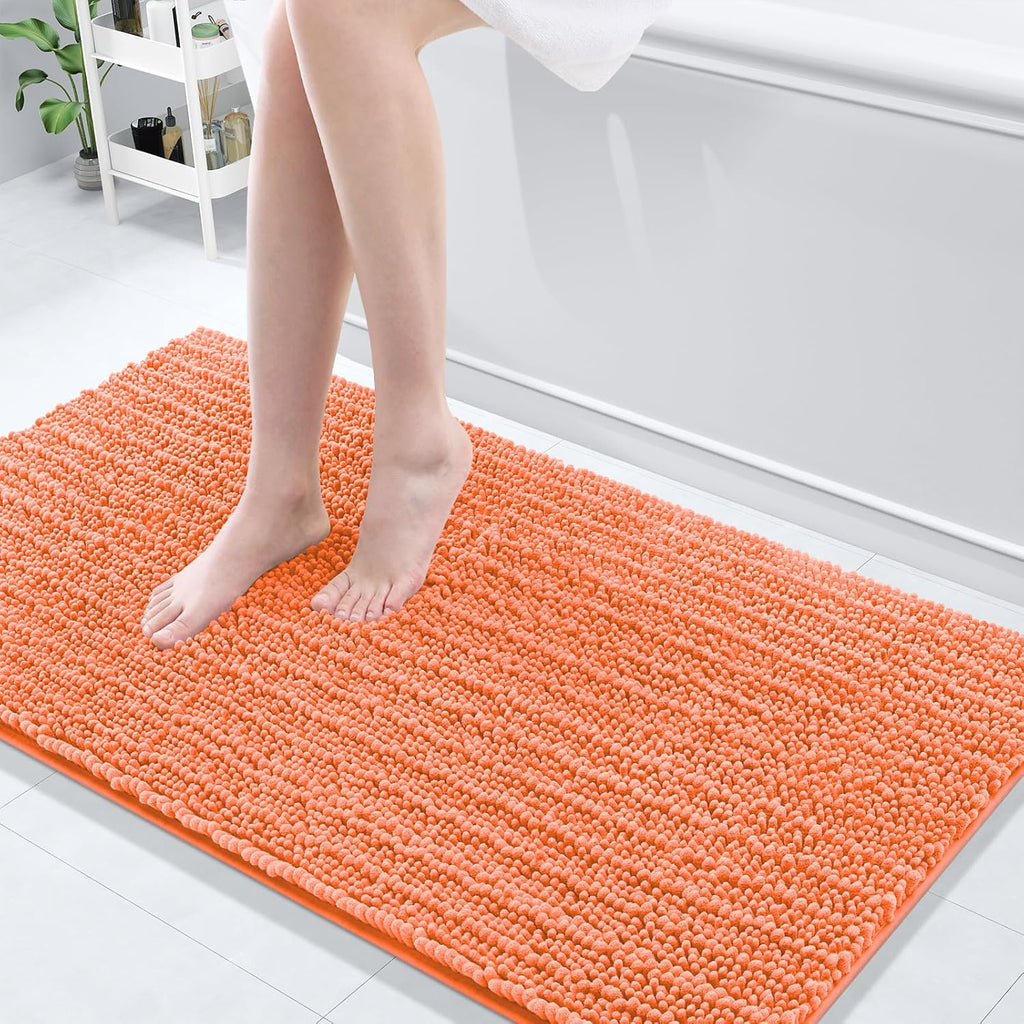 Arotive Luxury Chenille Bathroom Rug Mat, Extra Soft Thick Absorbent Shaggy Bath Rugs, Non-Slip Machine Wash Dry, Plush Bath Mats for Bathroom, Shower and Tub, 54x24, Coral