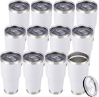 30 oz Tumbler with Lid Stainless Steel Tumblers Bulk Vacuum Insulated Cup Reusable Powder Coated Travel Mug Double Wall Leak Proof Cups Keep Cold Drinks for 12 Hours White, Set of 12