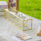 NCYP Glass Tea Bags Organizer with 5 Grids Compartments, Indoor Counter Top Brass Display Case with Lid, Storage Box, Gold, Decor, Teabag Storage, 14.5 x 3.6 x 3.66 Inches (Glass Box Only)