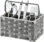 Silverware Holder for Party Plastic Utensil Holder Wicker Silverware Caddy Cutlery Holder with Handle Spoon and Fork Organizer Dark Gray Utensil Caddy for Kitchen Counter