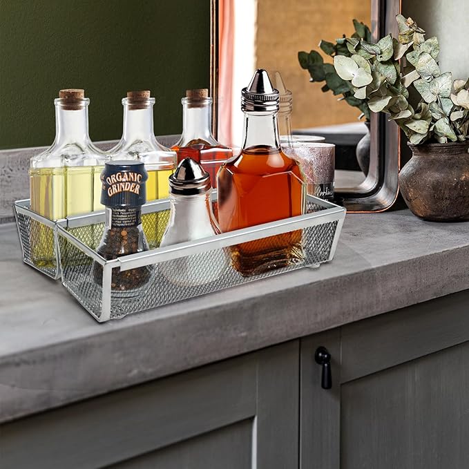 4PCS Drawer Organizer for Kitchen,Utensil Mesh Drawer Organizer with Interlocking Arm for Cosmetic,Flatware,Pen (9 * 3 * 2 Inches,Grey)