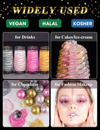 NiHome Edible Luster Dust Glitter Powder Fancy Metallic Sprinkles, Glimmer Luster Dust 4 Bottles of 0.18oz/5g for Decorating Drinks Cakes in Bakeries, Allergen-Free Food Coloring (4 Colors 20g)