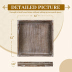 MAONAME Wood Serving Tray, Farmhouse Wooden Tray for Coffee Table, Rustic Square Trays with Beads, Vintage Brown Decorative Trays for Living Room, Kitchen, 12" X 12" X 1.6"