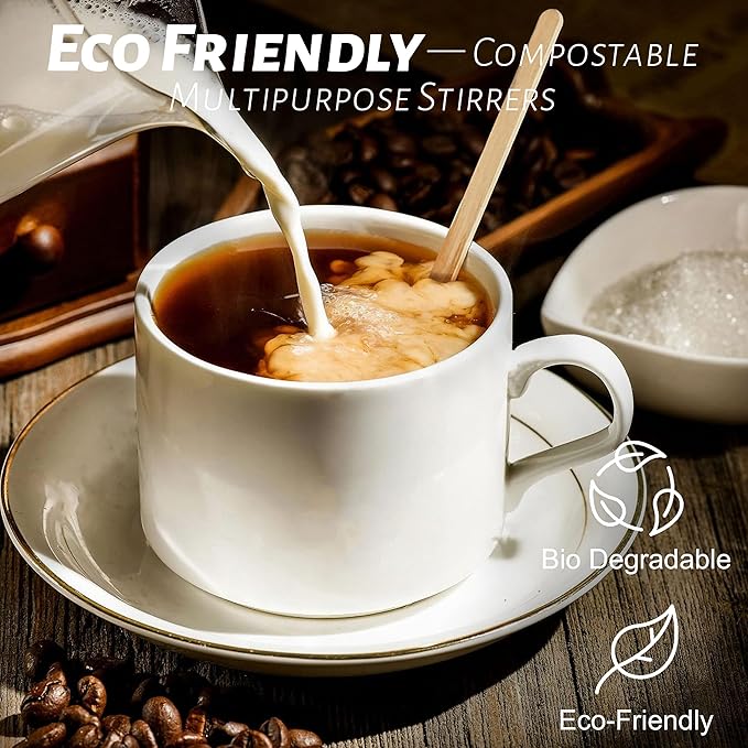 ANTETOK Wooden Coffee Stirrers - Coffee Stir Sticks 7 Inch,500pcs Disposable Birch Wood Coffee/Beverage Stirrers,Swizzle Drink Sticks,Coffee Bar Accessories