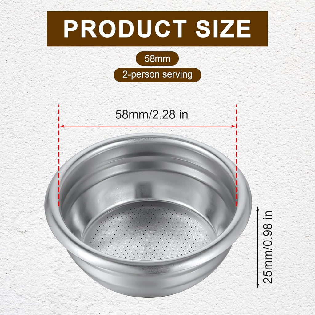 58mm Portafilter Basket,Metal Coffee Filter, Stainless Steel 58mm Basket Porous Double Cup Coffee Filter for Portafilter Coffees Machine,Paperless and Permanently Reusable