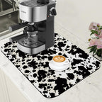 Dish Drying Mat Cow Print Coffee Bar Mat for Countertop Absorbent Hide Stain Rubber Backed Dish Drainer Rack Pad Espresso Machine Dining Room Decoration 11.8 x 19.7 Inch