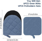 Oven Mitts and Pot Holders Set, Pack of 4, Heat Resistant Silicone Kitchen Mini Oven Mittens for 500 Degrees, Mini Oven Gloves and Hot Pads for Baking Grilling Barbecue Microwave Machine Washable