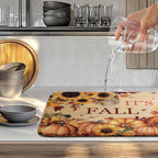 Fall Orange Pumpkins Dish Drying Mat Maple Leaves Autumn Large Kitchen Mats Dish Drying Pad Absorbent Dish Dryer Mat for Kitchen Countertops Microfiber Drainer Pad Dish Drying Mats (18x24 in)